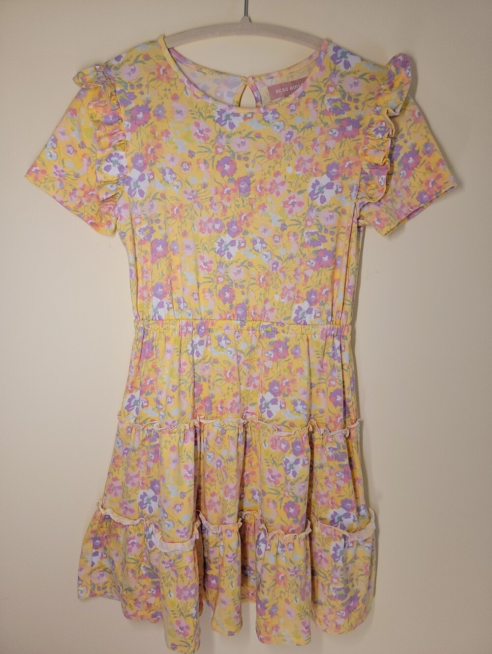 BCBG Girls Yellow Floral Ruffle Tiered Dress